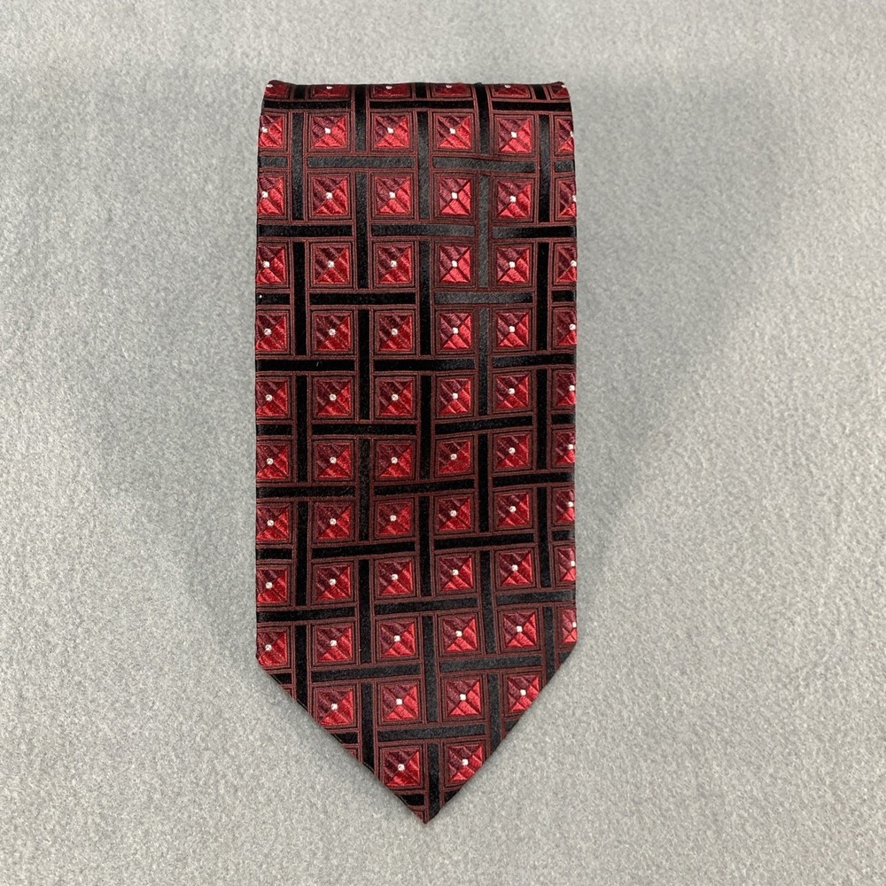 Roberto Villini‎ Couture Silk Necktie Red Geometric Pattern